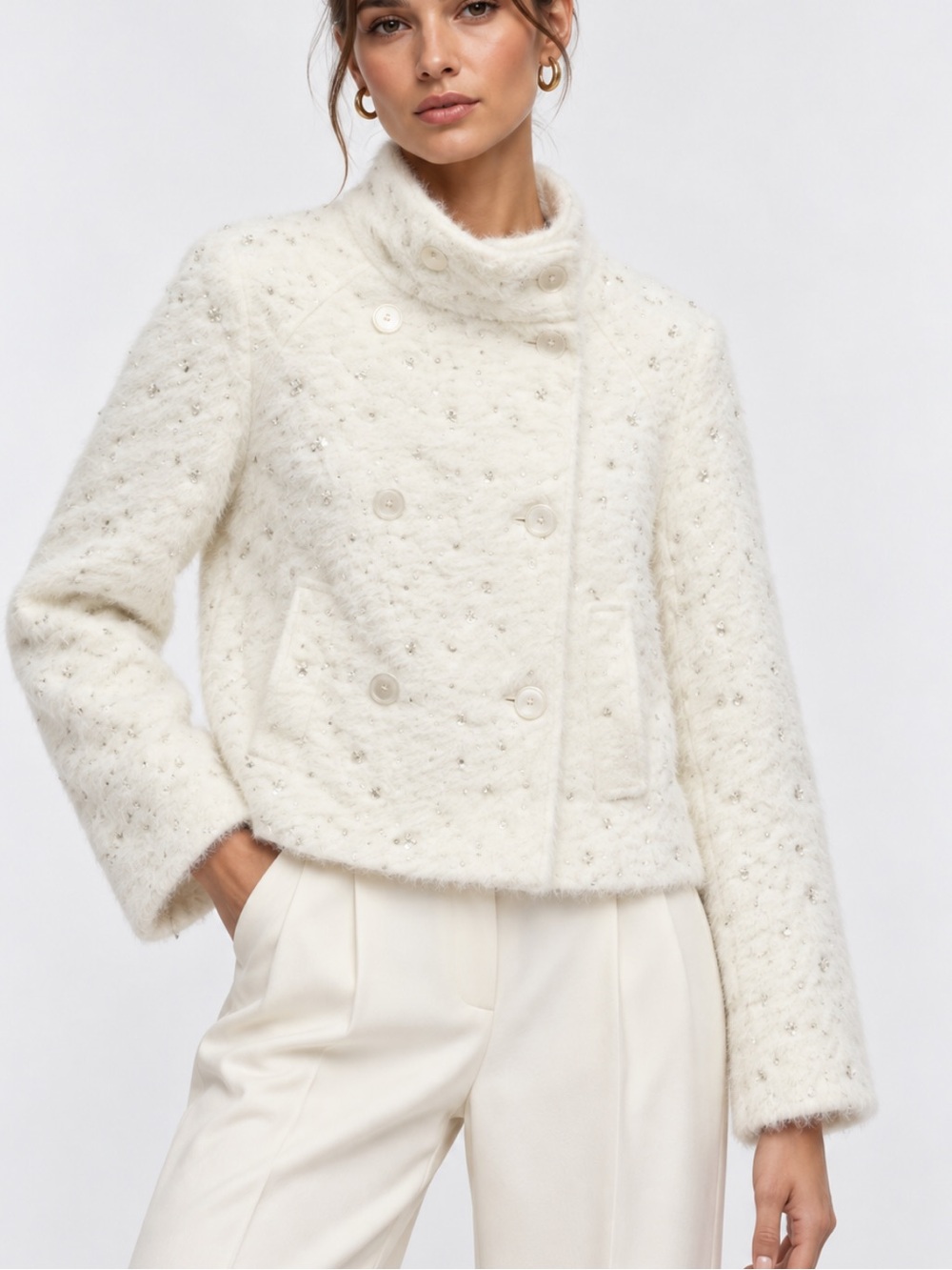 Zara NWT double breasted cropped beaded jacket 9102/951